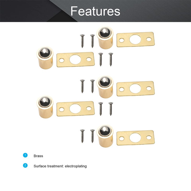 MroMax 5Pcs Closet Door Ball Catch Brass Electroplating 0.49" Diameter Bearing Door Catch 12.5x18.5mm (DXH) with Strike Plate Furniture Fitting for Cabinet Closet Drawer - Image 3